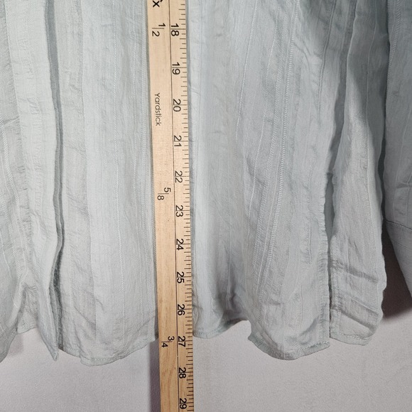 Vince Top Women's L Mint Drapey Striped V-Neck Long Sleeve Hidden Button Flowy - Picture 7 of 14